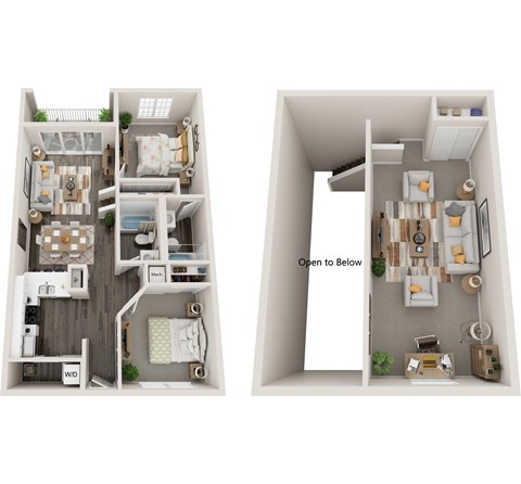 Floor plan for 2 beds, 2 baths, 1165 sqft